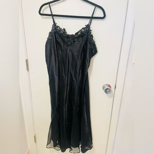 Vintage Intimo Amore Size L Beaded Satin Nightgown Chemise Black Sheer Honeymoon